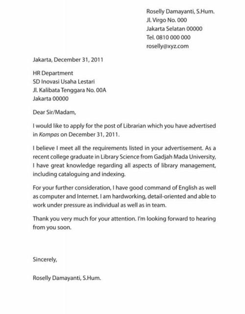 cover letter melamar kerja