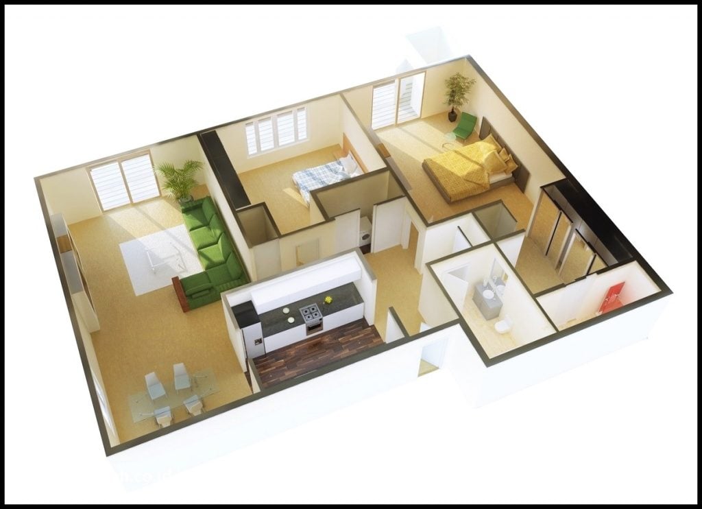 Contoh Denah Rumah Sederhana 2 Kamar Tidur 1