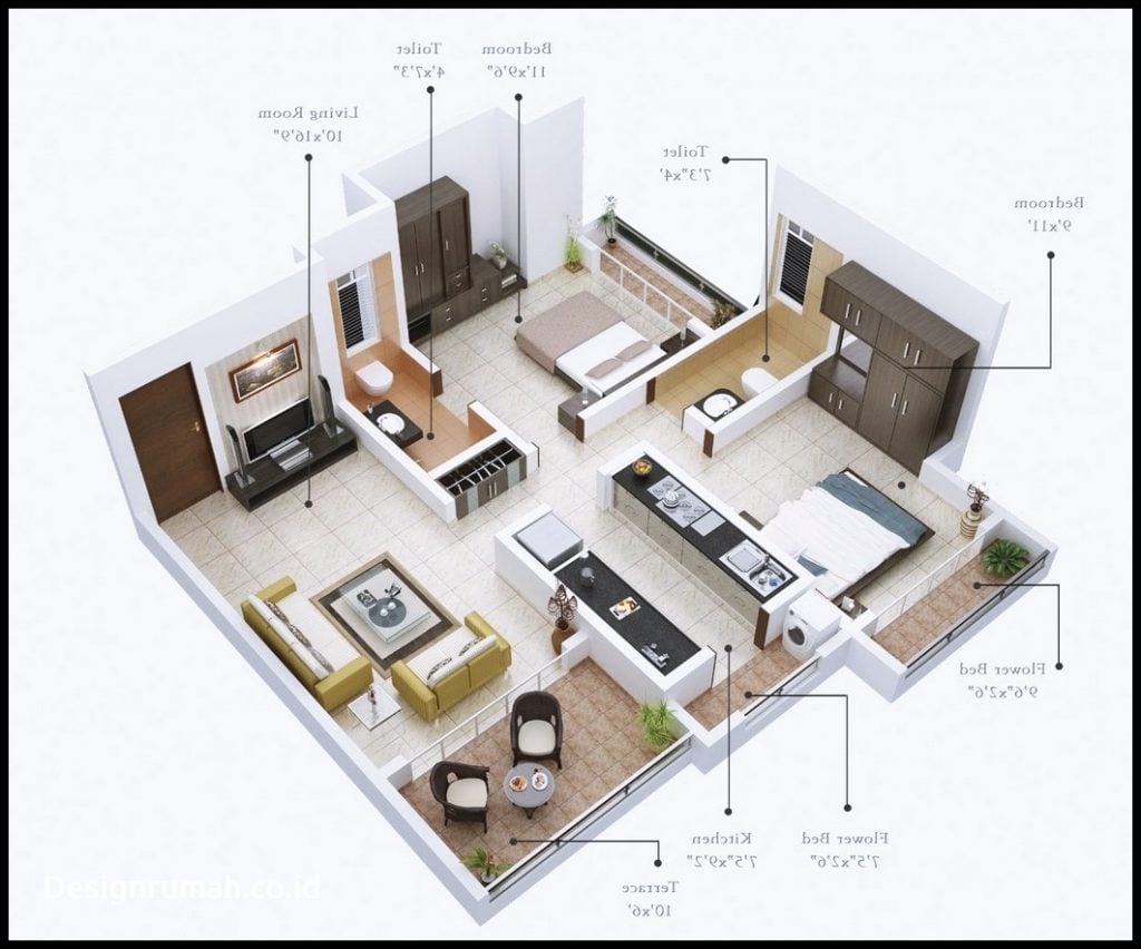 Contoh Denah Rumah Sederhana 2 Kamar Tidur