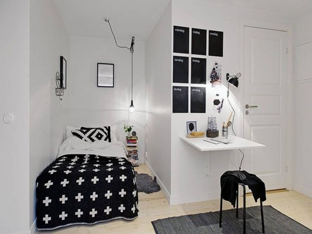 kamar bernuansa hitam putih minimalis