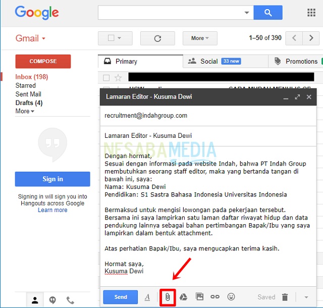 Langkah Mengirim Surat Lamaran Melalui Email contoh